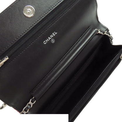 Chanel Chain Wallet Pink Black Silver Patent Leather Patent Shoulder Bag — view 5