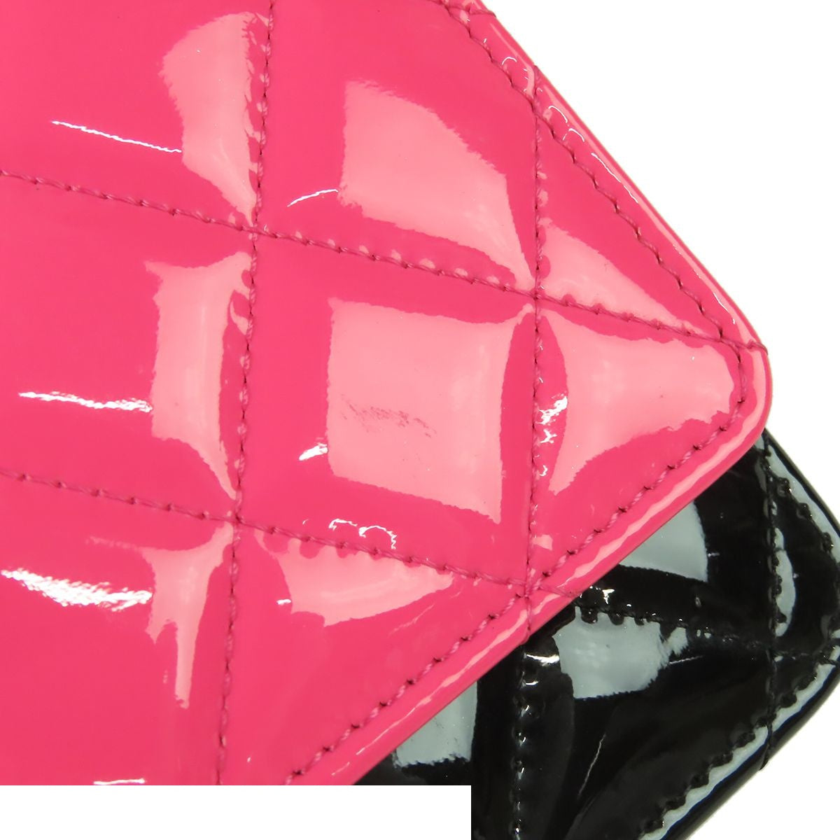 Chanel Chain Wallet Pink Black Silver Patent Leather Patent Shoulder Bag — view 7