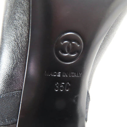 Chanel CC Logo Chain Decoration Chunky Heel Leather Long Boots — view 14
