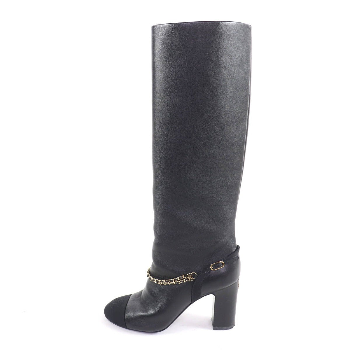 Chanel CC Logo Chain Decoration Chunky Heel Leather Long Boots — view 5