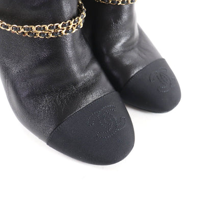 Chanel CC Logo Chain Decoration Chunky Heel Leather Long Boots — view 8