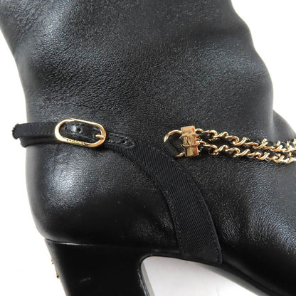 Chanel CC Logo Chain Decoration Chunky Heel Leather Long Boots — view 10