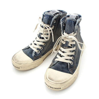 Balenciaga Distressed High Cut Denim Sneakers Shoes Indigo White