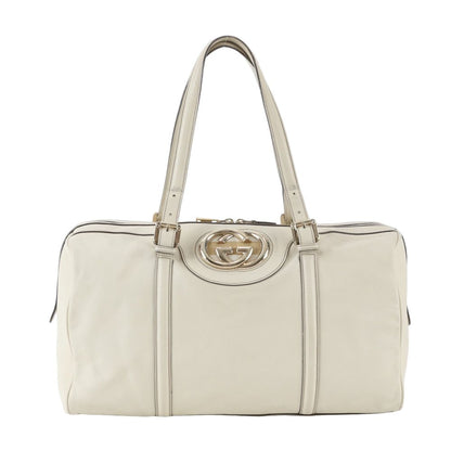 Gucci Interlocking Leather Boston Bag Travel Business Tote Gold