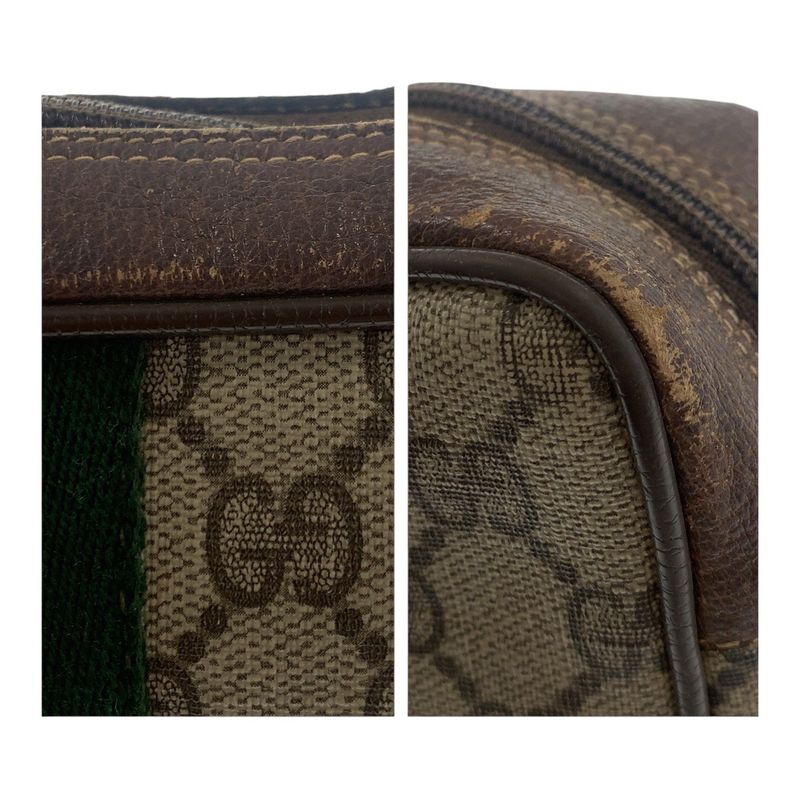 Gucci Vintage Sherry Line Old Gucci Beige GG Supreme Canvas/leather Clutch Bag