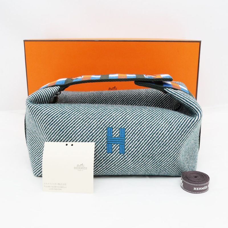 Hermes Brid A Black PM Au-carre Handbag Pouch Vert Foret Ladies