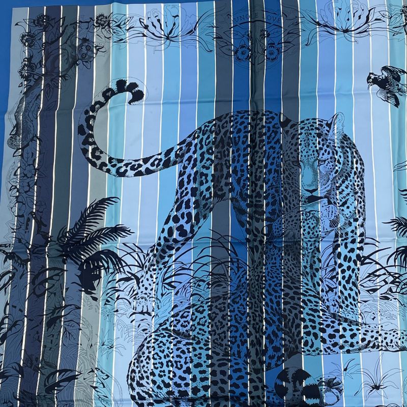 Hermes Scarf Carre 90 DIP DYE Jungle LOVE 100% Blue Silk