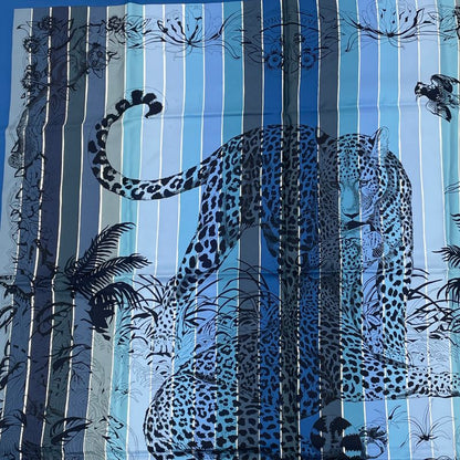 Hermes Scarf Carre 90 DIP DYE Jungle LOVE 100% Blue Silk