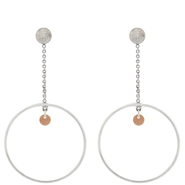 Hermes Earrings Ex Libris Hoop Silver 925 18k Pink Gold Silver X Pink Gold