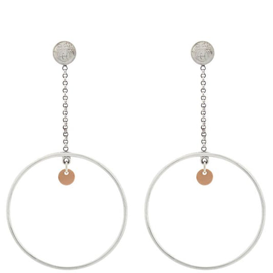 Hermes Earrings Ex Libris Hoop Silver 925 18k Pink Gold Silver X Pink Gold