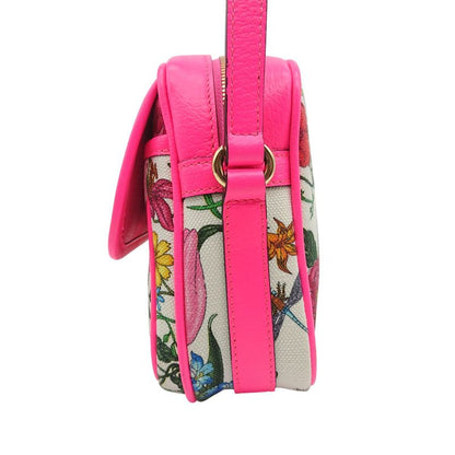 Gucci Flora Shoulder Bag Crossbody Pink Canvas With Floral Pattern