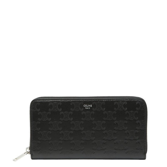 Celine Triomphe Round Zipper Long Wallet Black Leather Women's Celine