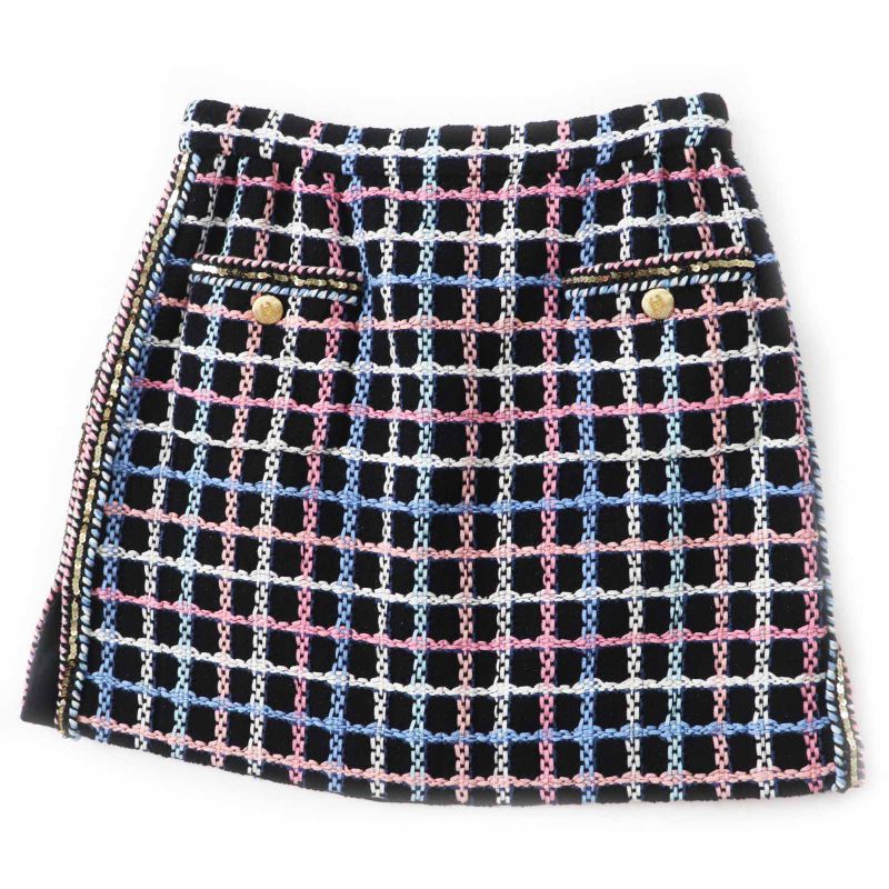 CHANEL 22SS P72501 Runway Wear Coco Mark Button Sequined Trapezoid Tweed Skirt