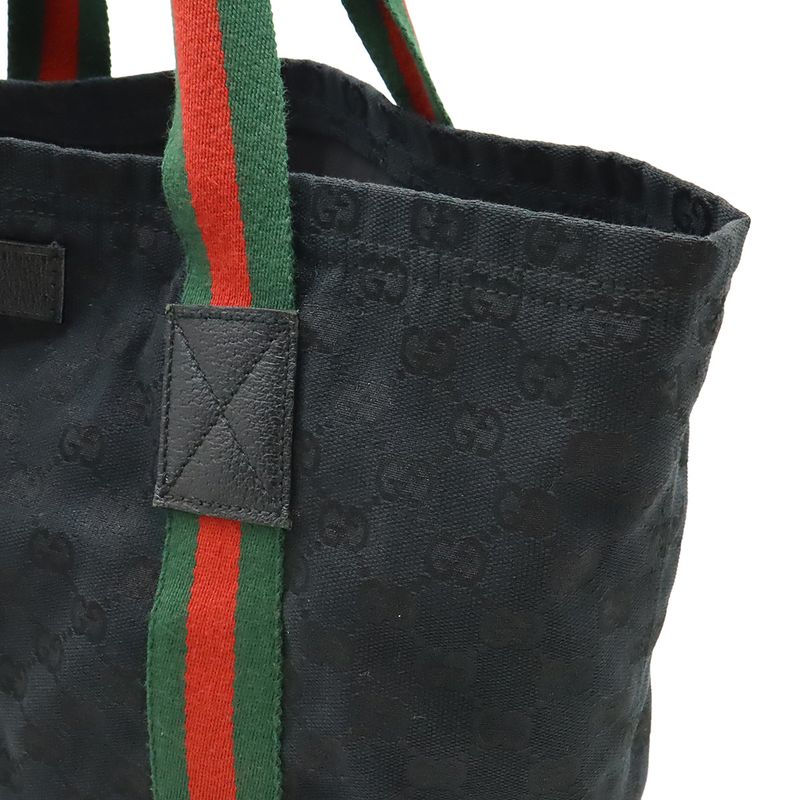 Gucci GG Canvas Sherry Line Tote Bag Shoulder Bag Shoulder Leather Black Green