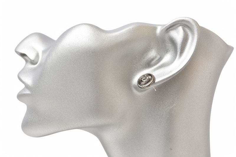 Chanel Earrings Chanel CC Coco Circle Motif Antique Silver B18