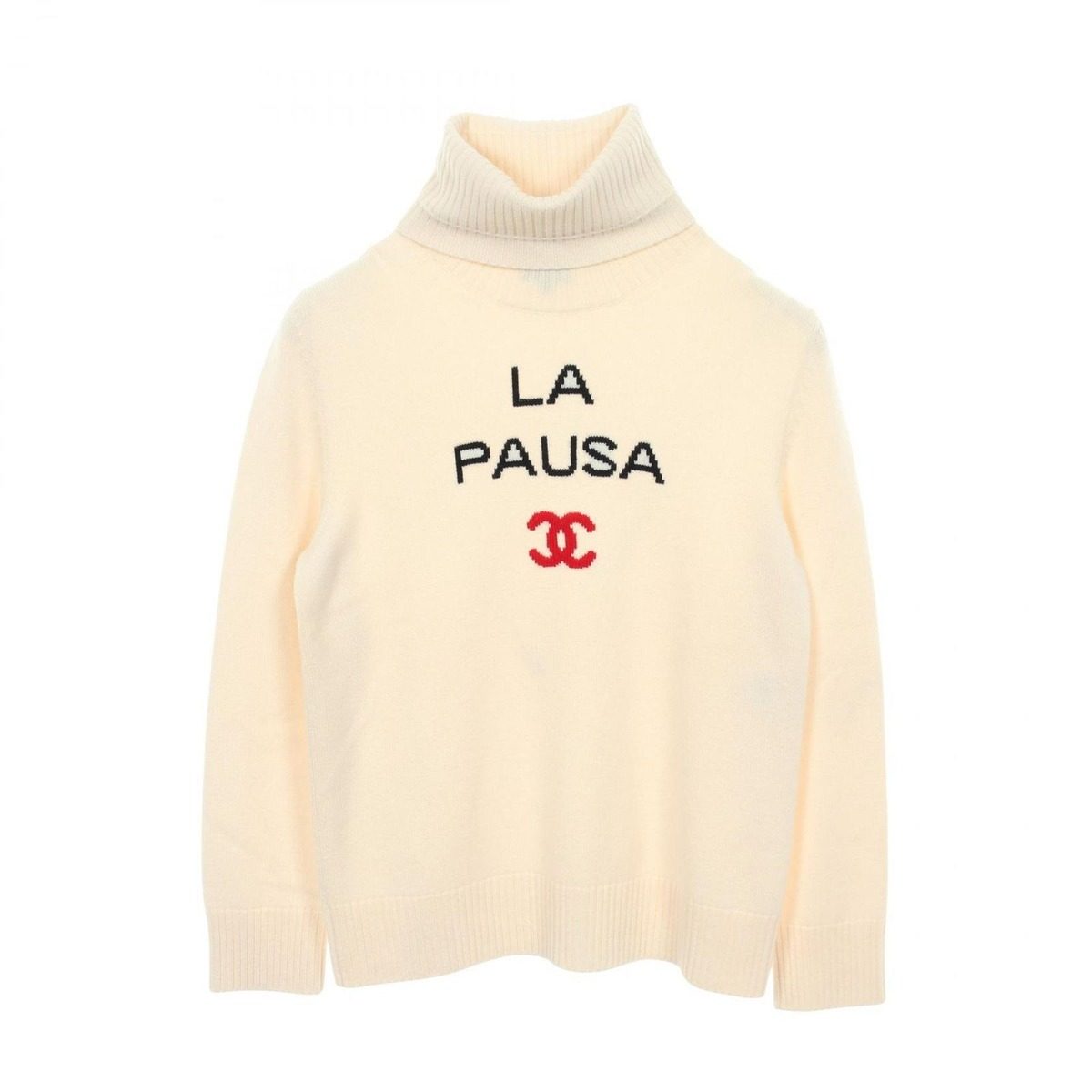 Chanel Knit la Pausa CC Logo Turtleneck Cashmere Sweater