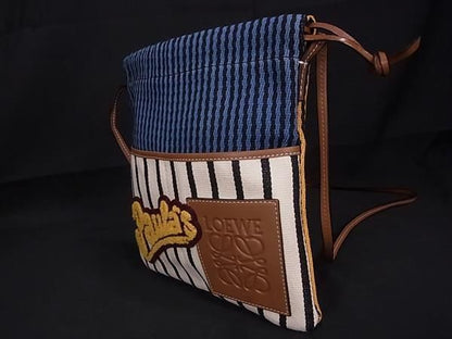 Loewe Pauraz Ibiza Anagram Canvas Stripe Shoulder Bag Crossbody Ivory