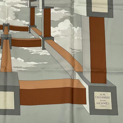 Hermes Carre 90 Silk Scarf Amcassandre Aldoff Moulon Cassandre Gray