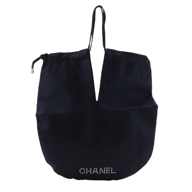 Chanel Pearl Logo Drawstring Satin Black Shoulder Bag