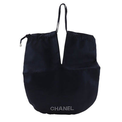 Chanel Pearl Logo Drawstring Satin Black Shoulder Bag