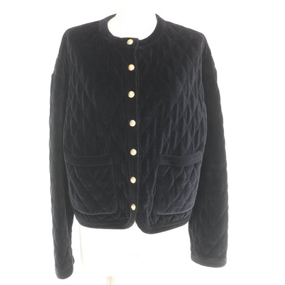 Celine Emblem Button Velvet Quilted Collarless Jacket Black 36