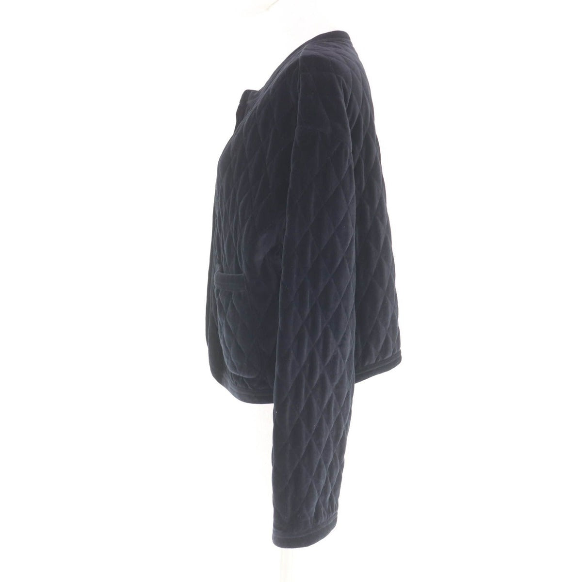 Celine Emblem Button Velvet Quilted Collarless Jacket Black 36 — view 2