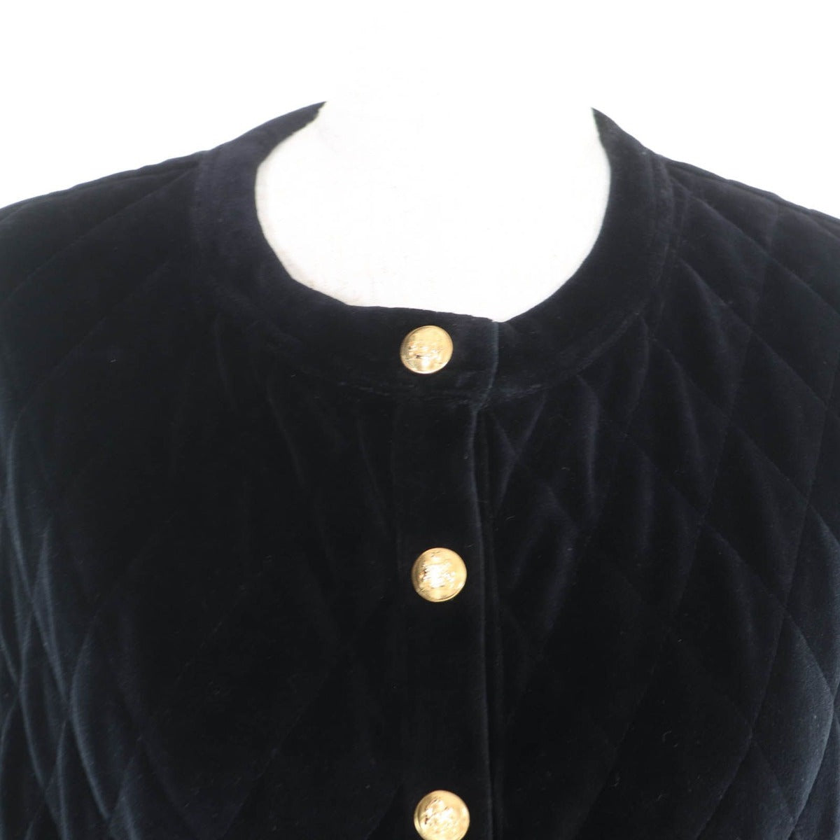 Celine Emblem Button Velvet Quilted Collarless Jacket Black 36 — view 4
