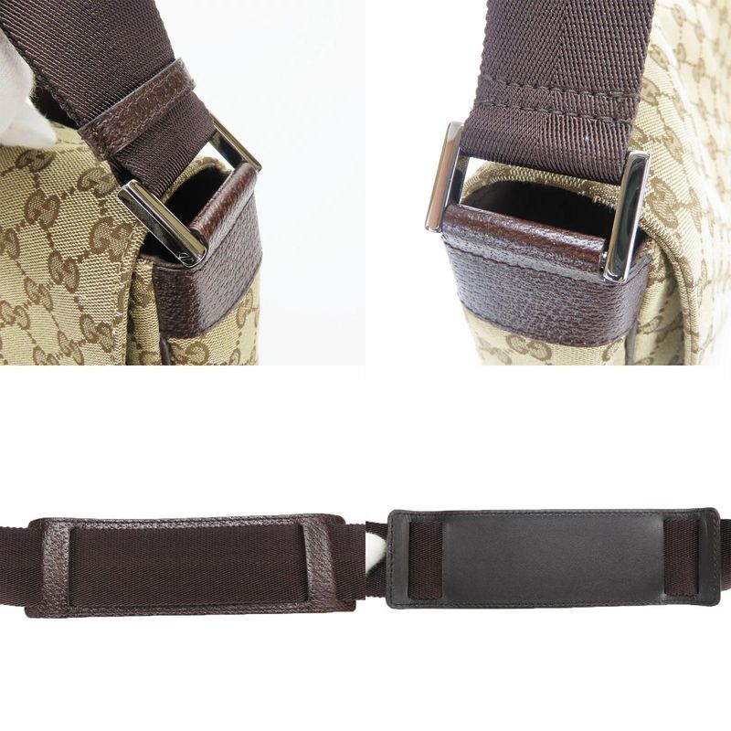Gucci Shoulder Bag 146236 GG Canvas Leather Beige Brown Silver Hardware
