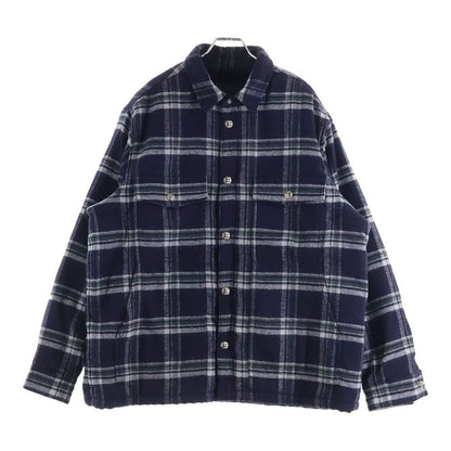Chrome Hearts Mullet Head Shirt Lining Boa Cross Ball Button Plaid Jacket Navy
