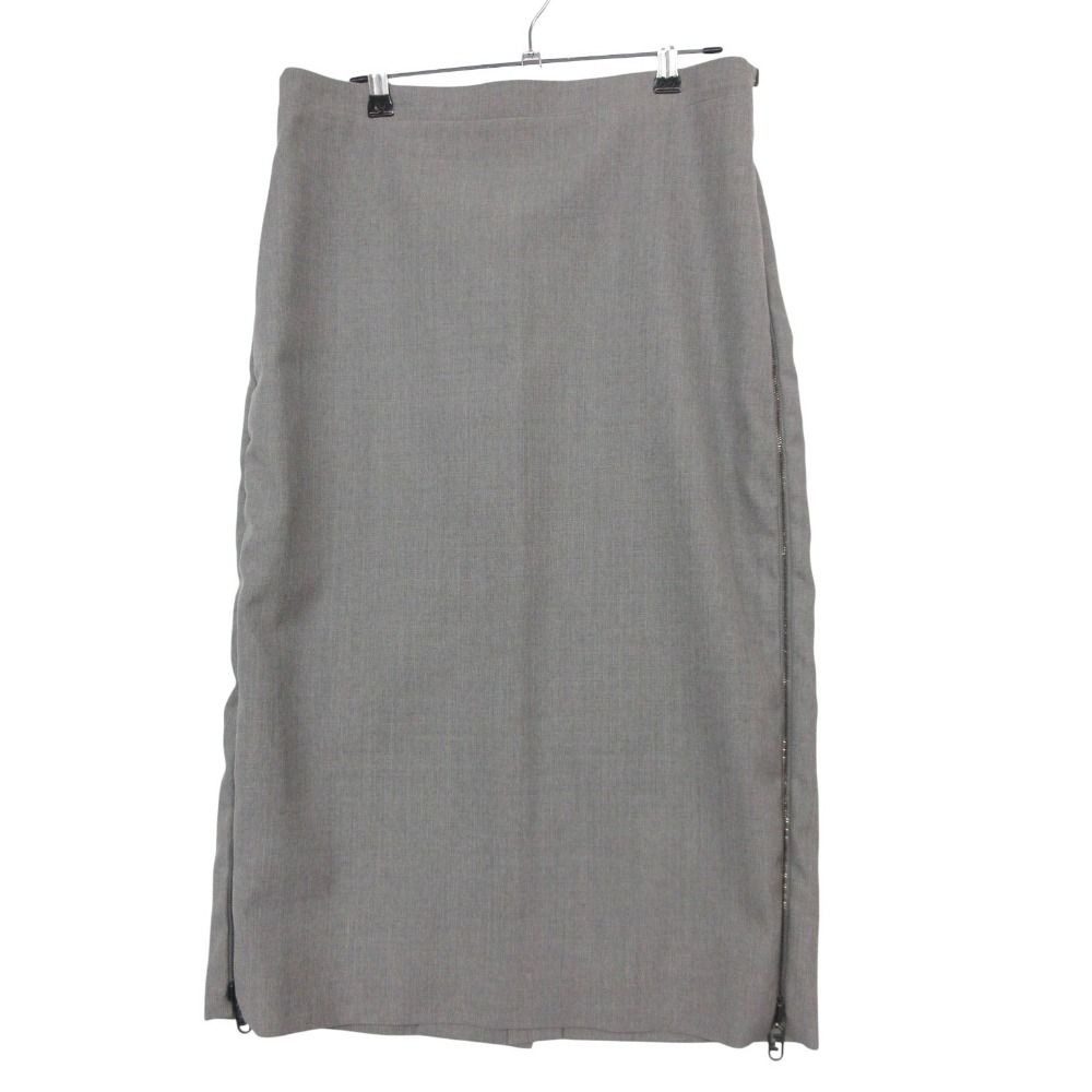 Fendi Skirt Midi Length Side Zip Logo Back Slit Gray