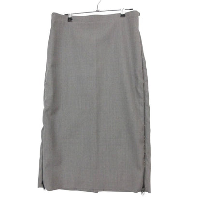 Fendi Skirt Midi Length Side Zip Logo Back Slit Gray