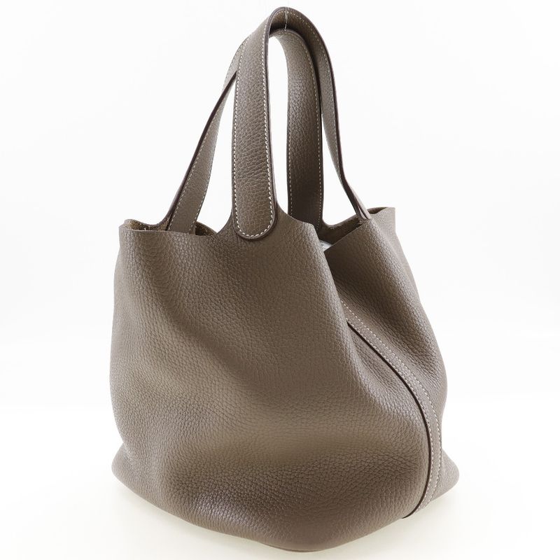 Hermes Picotin Lock MM Taurillon Clemence Etoupe Silver Hardware T Ladies