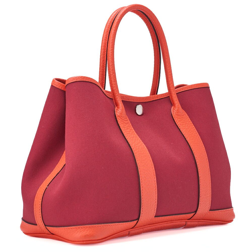 Hermes Garden Party TPM Tote Bag Toile Officier Rouge Grenat X Orange Poppi