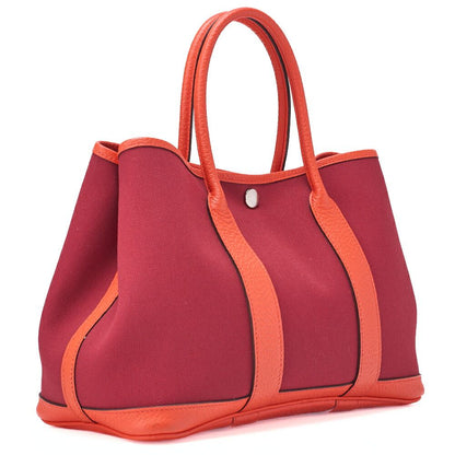 Hermes Garden Party TPM Tote Bag Toile Officier Rouge Grenat X Orange Poppi