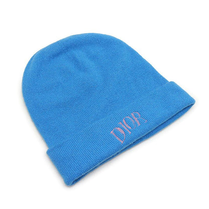 Dior Knit Cap Beanie Cashmere Blue Logo Embroidery
