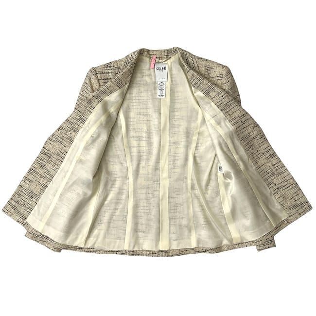 Celine Tweed Jacket Beige Excellent Condition Cleaned Size 40