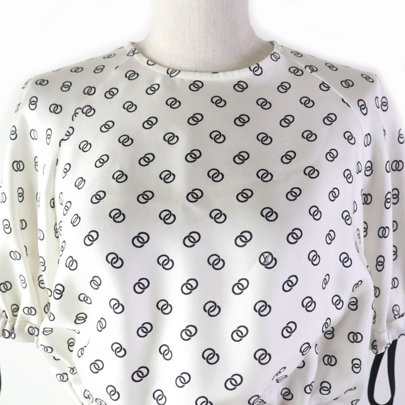 Louis Vuitton 22SS 1a9nyn 100% Silk Chain Link Drawstring Dress White Black 36