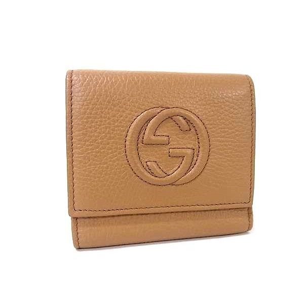 Gucci Soho Interlocking Leather Trifold Wallet Billfold Camel