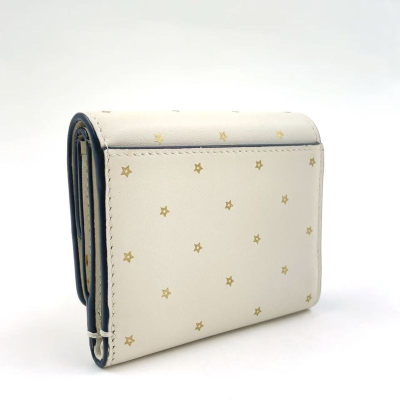 Christian Dior Star Pattern Trifold Leather White Wallet Gold