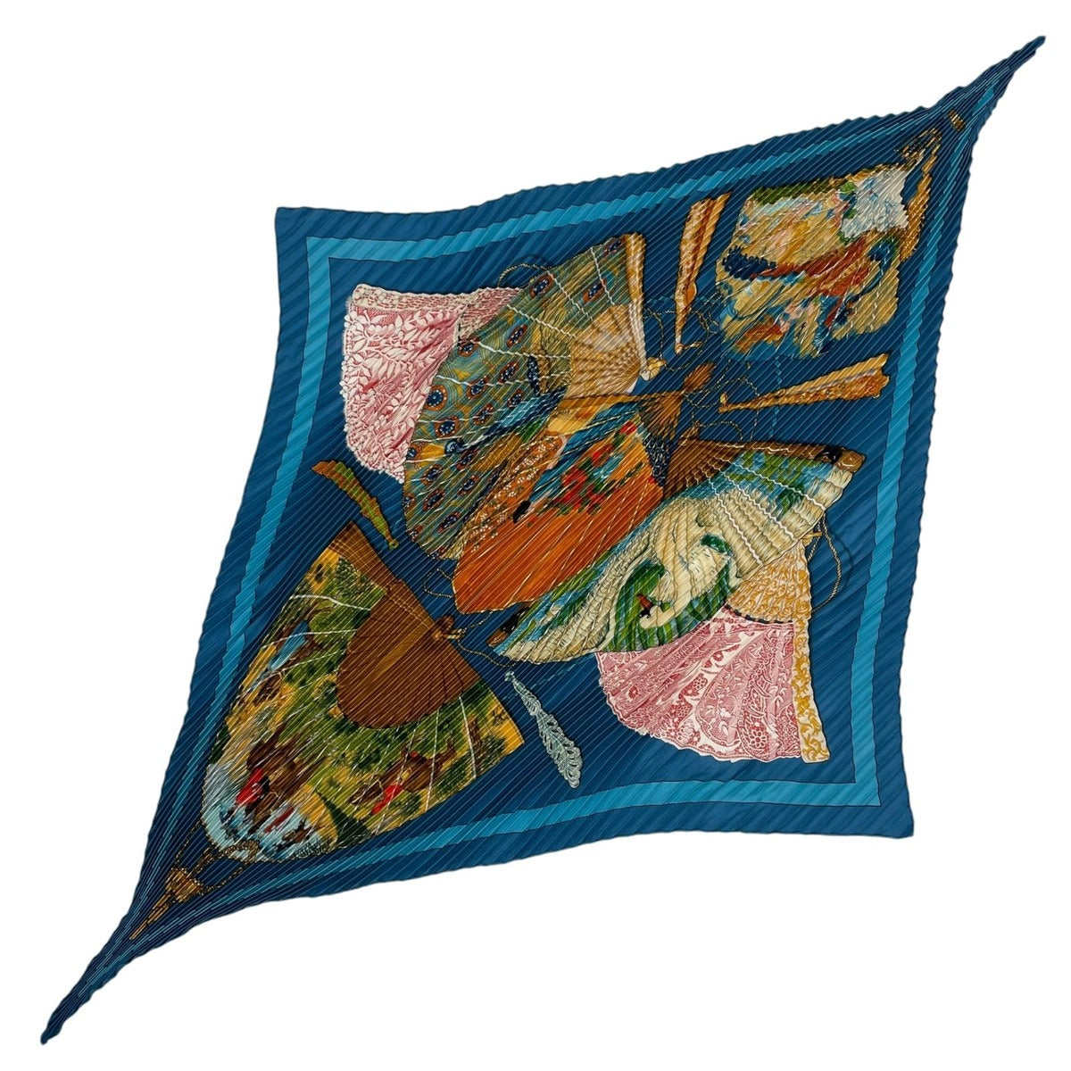 Hermes Scarf Pleated Silk Carre 90 Brise de Charme Enchanting Breeze Blue