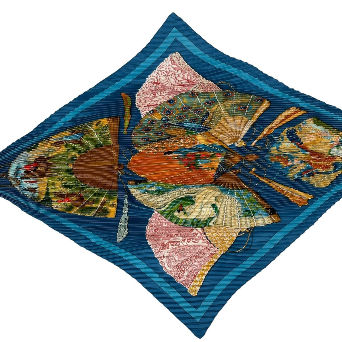 Hermes Scarf Pleated Silk Carre 90 Brise de Charme Enchanting Breeze Blue — view 4
