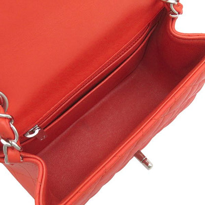 Chanel Shoulder Bag Mini Matelasse Chain Shoulder Lambskin Red Silver Hardware