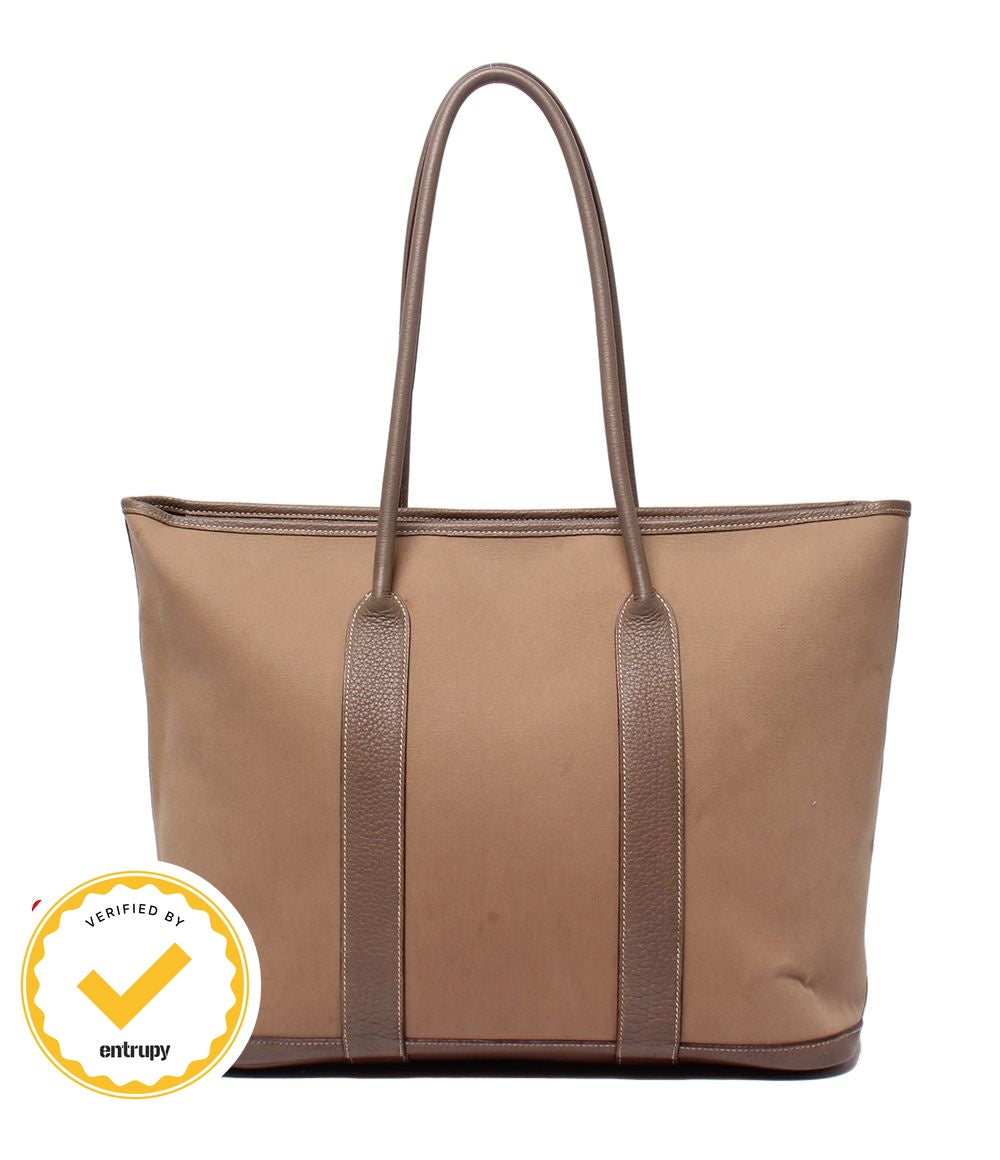 Hermes Tote Shoulder Bag Silver Toile Officier Garden Zip MM