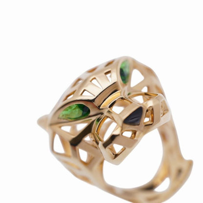 Cartier 18K Yellow Gold/onyx/tsavorite Panther De Ring N4722500 #52 Ring 750