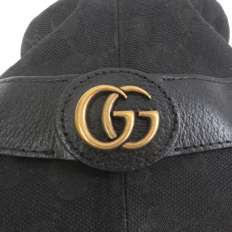 Gucci 576587 GG Canvas Leather Piping Fedora Hat Bucket Hat Black M/58cm