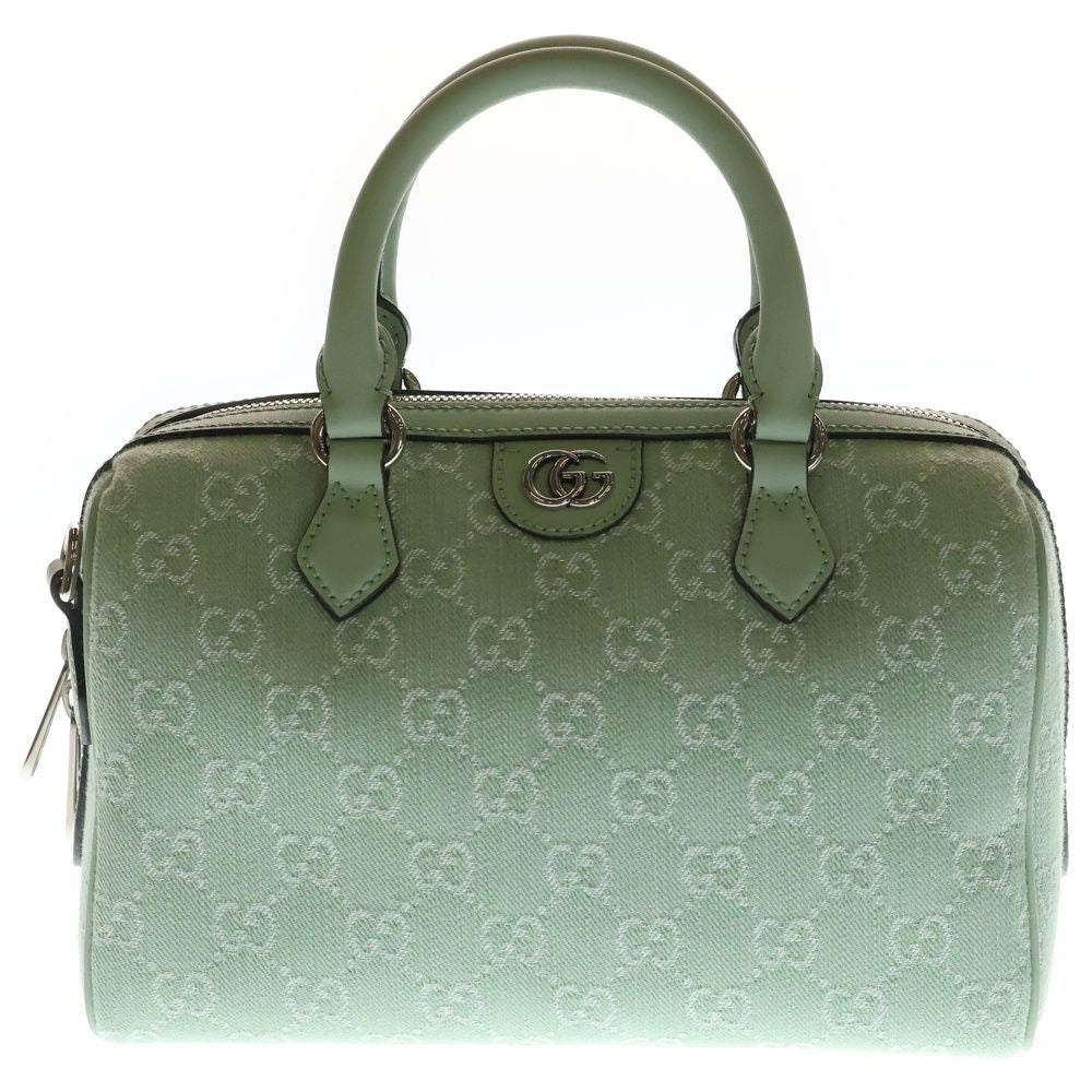 Gucci Ophidia Small Canvas Leather Hand Mini Boston Bag Silver Light Green