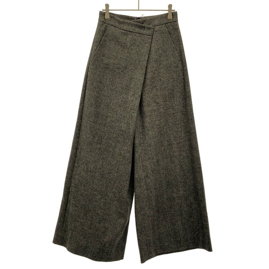 Max Mara Maxmara Wrap Front Herringbone Wide Trousers Pants Gray