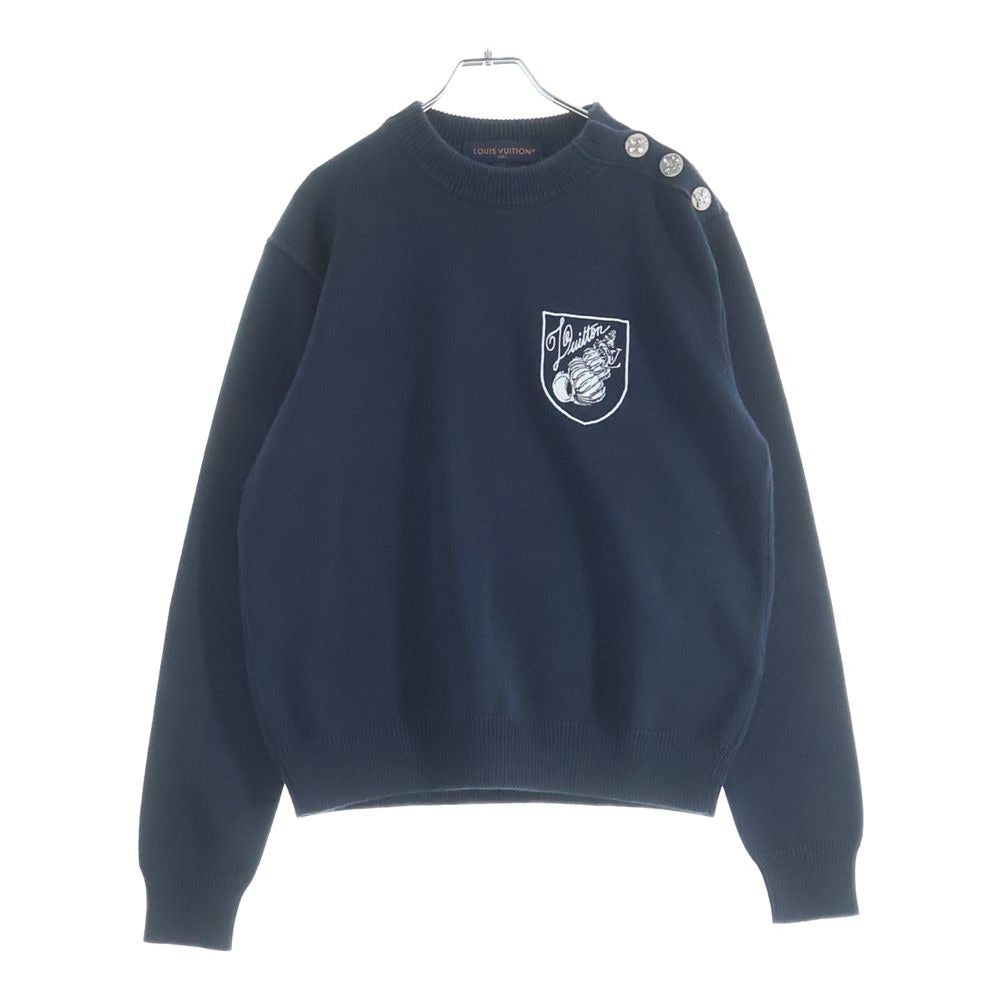 Louis Vuitton Embroidered Cotton Blend Creneck Knit Logo Crew Flat