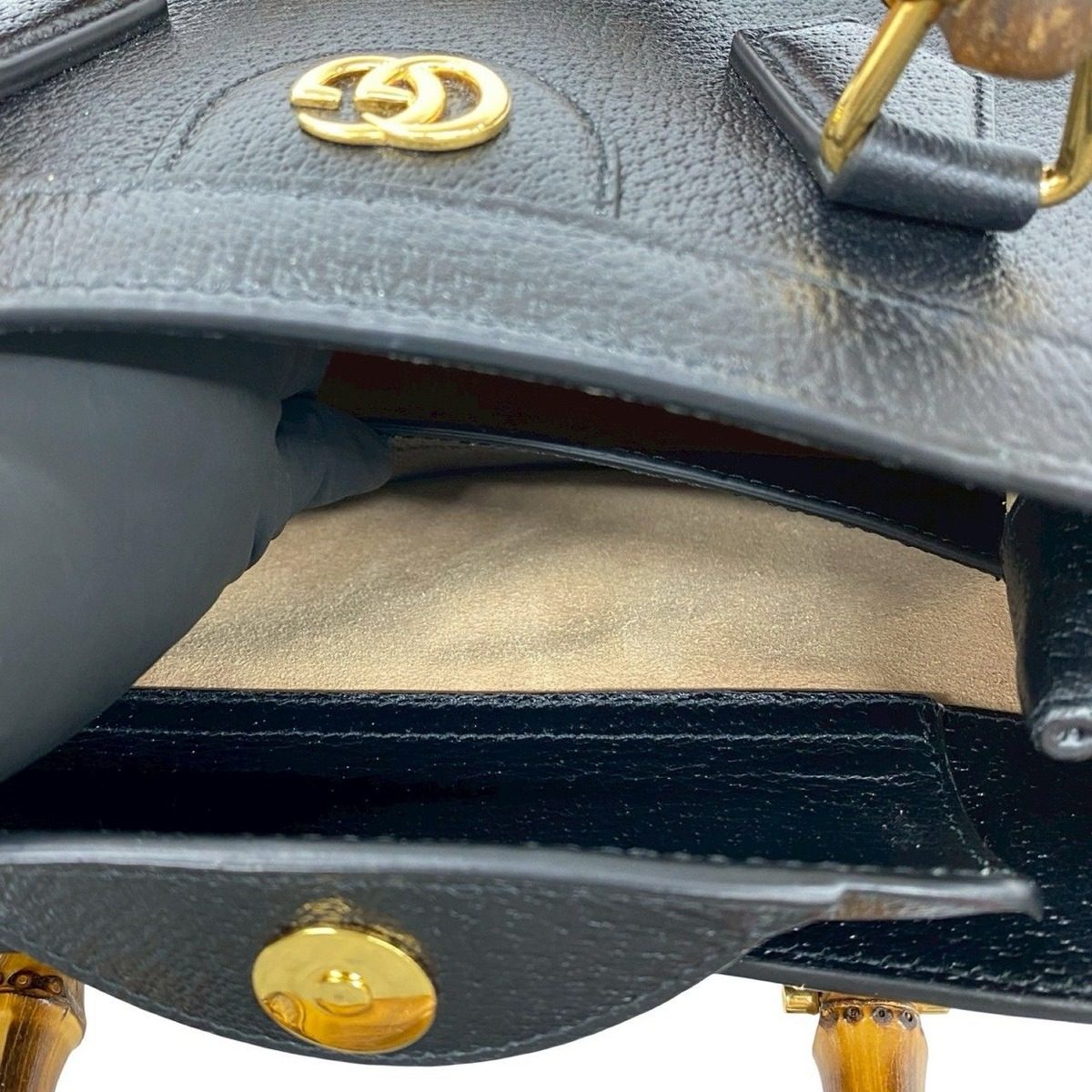 Gucci Diana Small Bamboo GG Logo Leather 2-Way Shoulder Bag Black — view 10