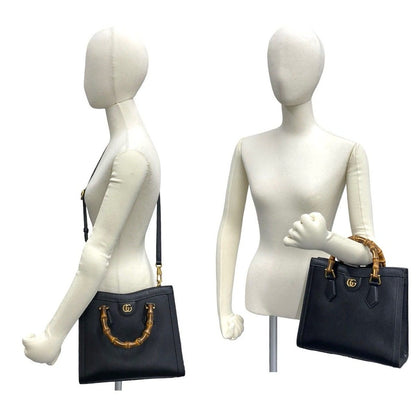 Gucci Diana Small Bamboo GG Logo Leather 2-Way Shoulder Bag Black — view 2